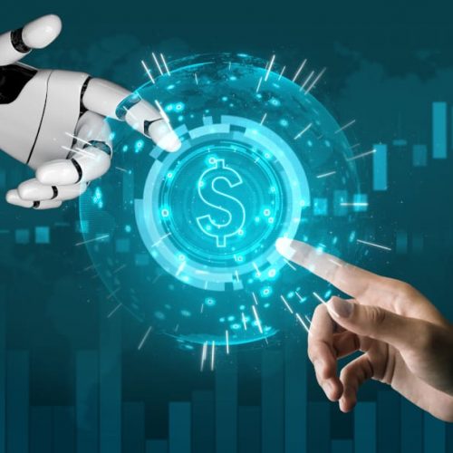 3D Rendering futuristic robot technology development, artificial intelligence AI, and machine learning concept. Global robotic bionic science research for future of human life.